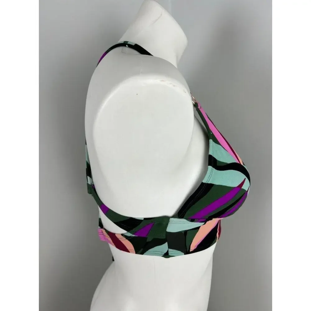 Hula Honey Tropical Print Stretch Strappy Deep V-Neck Hyper Tropics Bikini Top